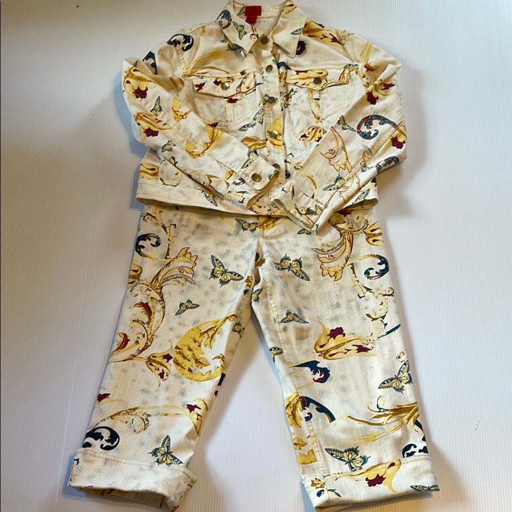V Cristina Large Denim Jacket with Size 10 Pants Butterfly Pattern
